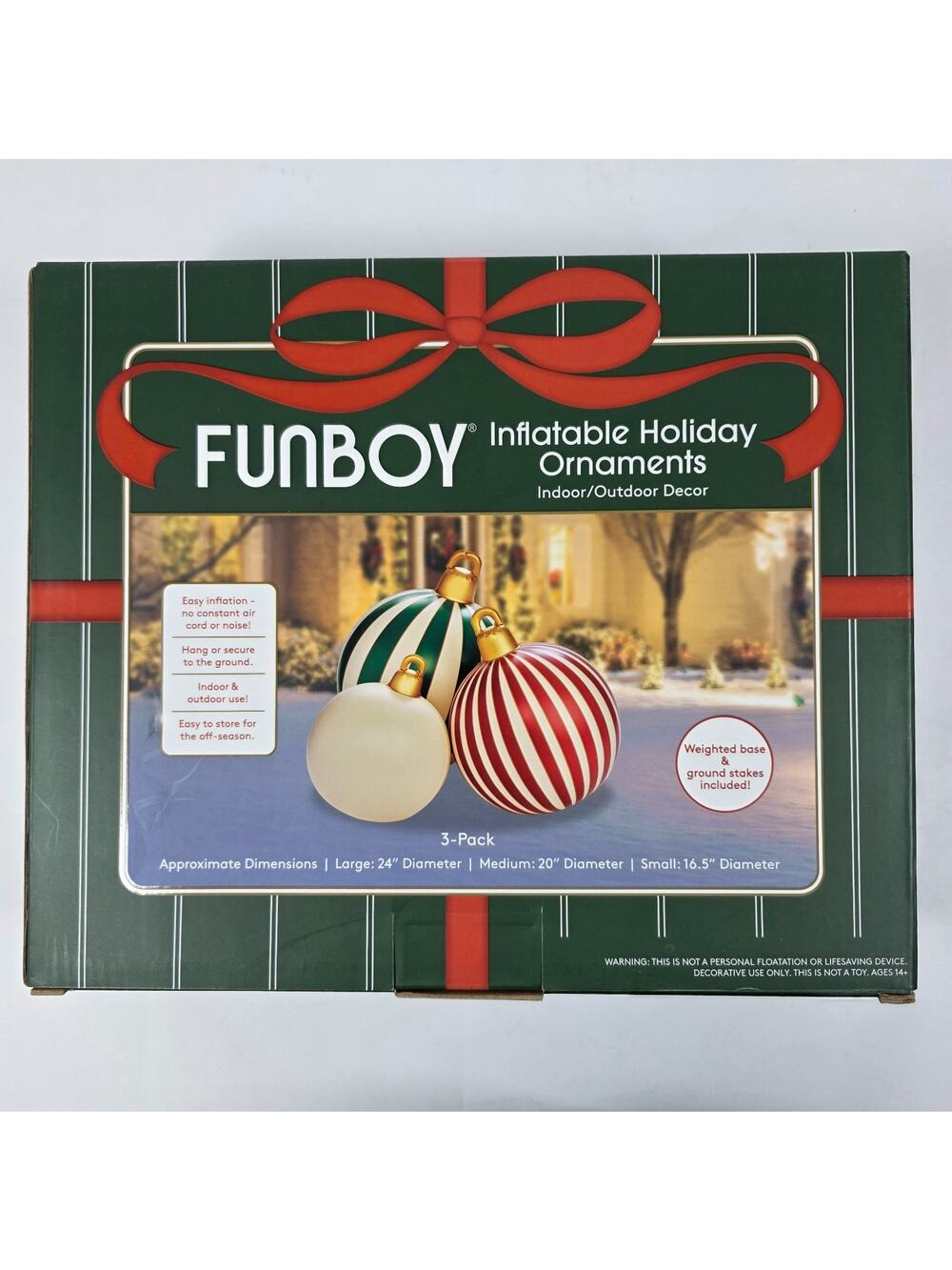 Funboy Inflatable Holiday Ornaments 3-Pack, Oversized Indoor & Outdoor Holiday